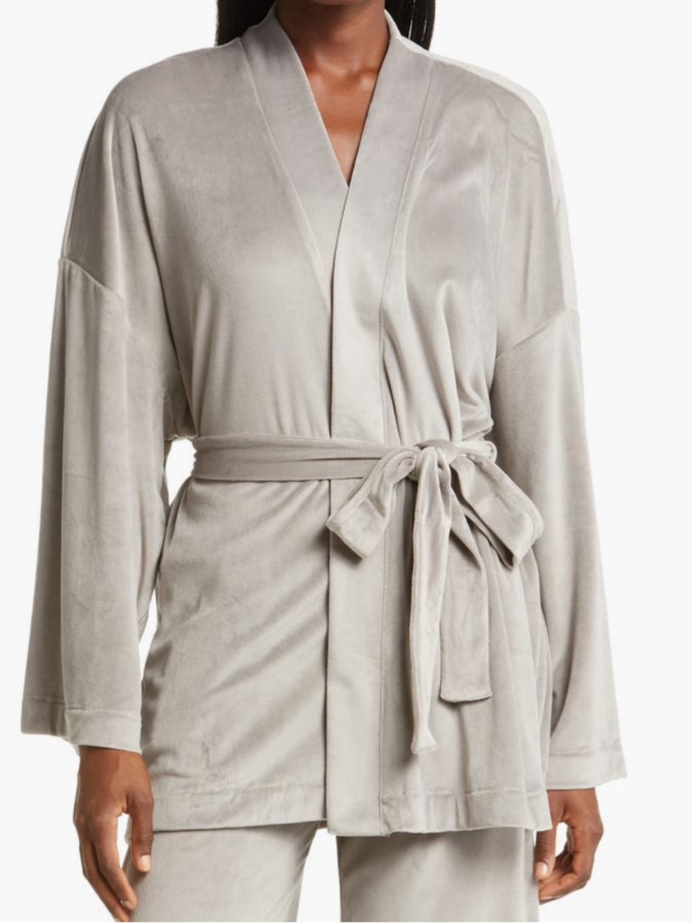 SKIMS Velour Wrap Lounge Top Gray Soft Stretch Minimalist Loungewear Size M